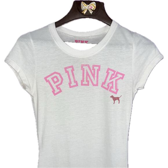 White Pink Victoria’s Secret Classic Y2K Short Sleeve Baby Tee Size XS - Picture 3 of 12